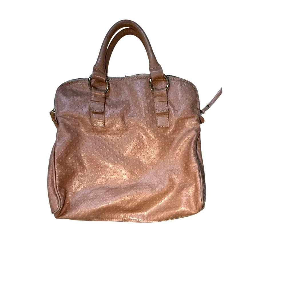 Laura Di Maggio Pebbled Leather Satchel‎ Purse Tan Gold Hardware Made in Italy